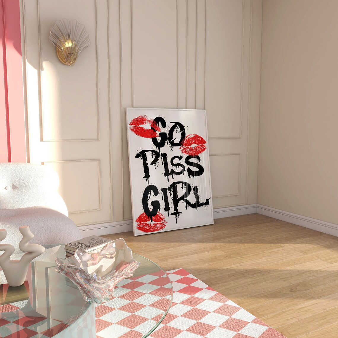 Go Piss Girl Funny Humorous Bathroom Quote Graffiti Lips Kiss Poster - Image 2