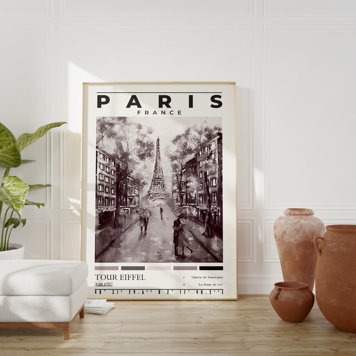 Paris France Eiffel Tower Black White Oil Painting Travel Poster - Image 2