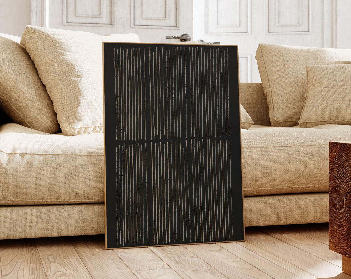 Black Gold Vertical Line Abstract Minimalist Modern Art Poster
