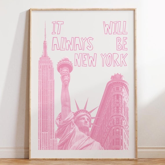 New York City Print Poster Preppy Wall Art Nyc Pink Cute Girly Coquette Retro Disco Funky Decor