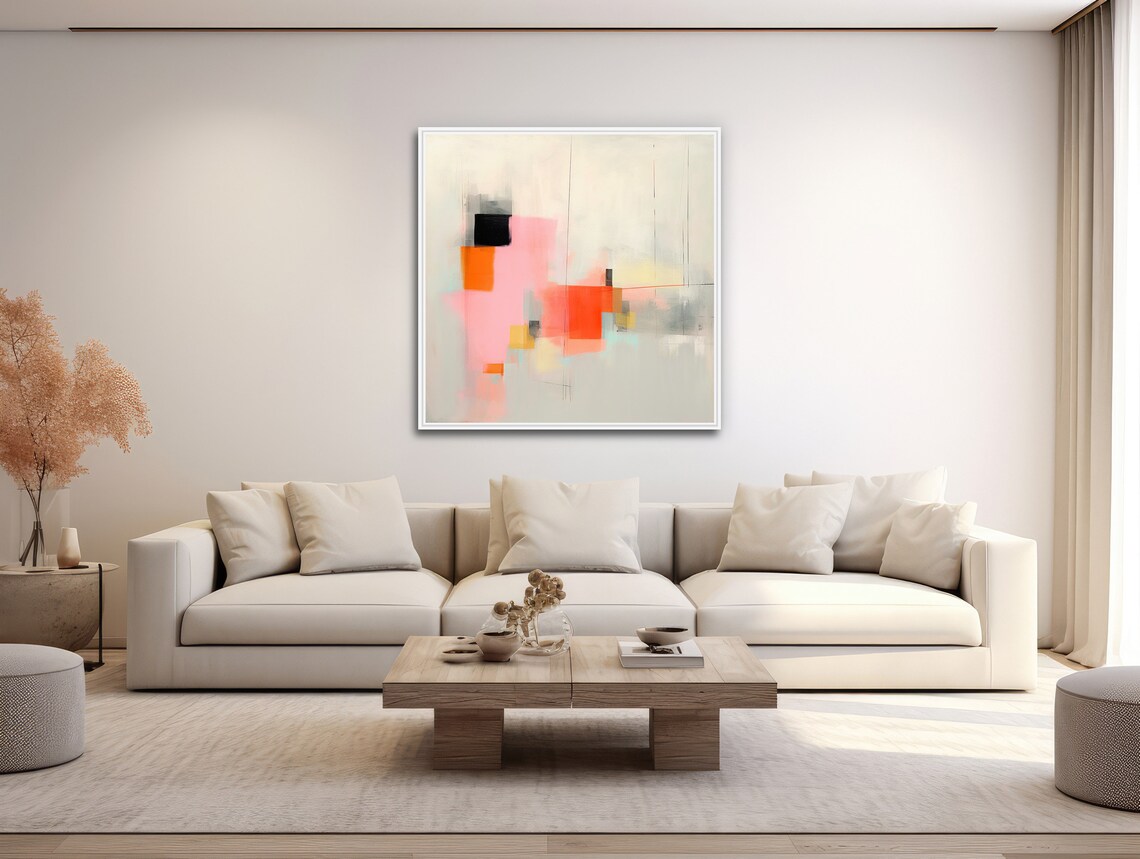 Abstract Minimal Wall Art Large Abstract Painting Framed Print Modern Expressionist Beige Pink Minimal Magic 1 - Image 3