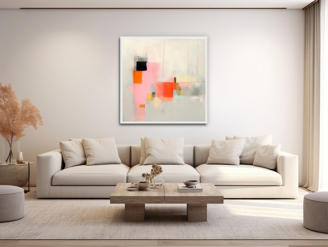 Soft Pastel Abstract Painting Pink Coral Orange Blocks Minimal Poster - Image 3