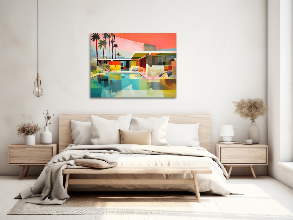 Palm Springs Mid Century Modern House Pool Painting Retro Wall Poster - Image 2