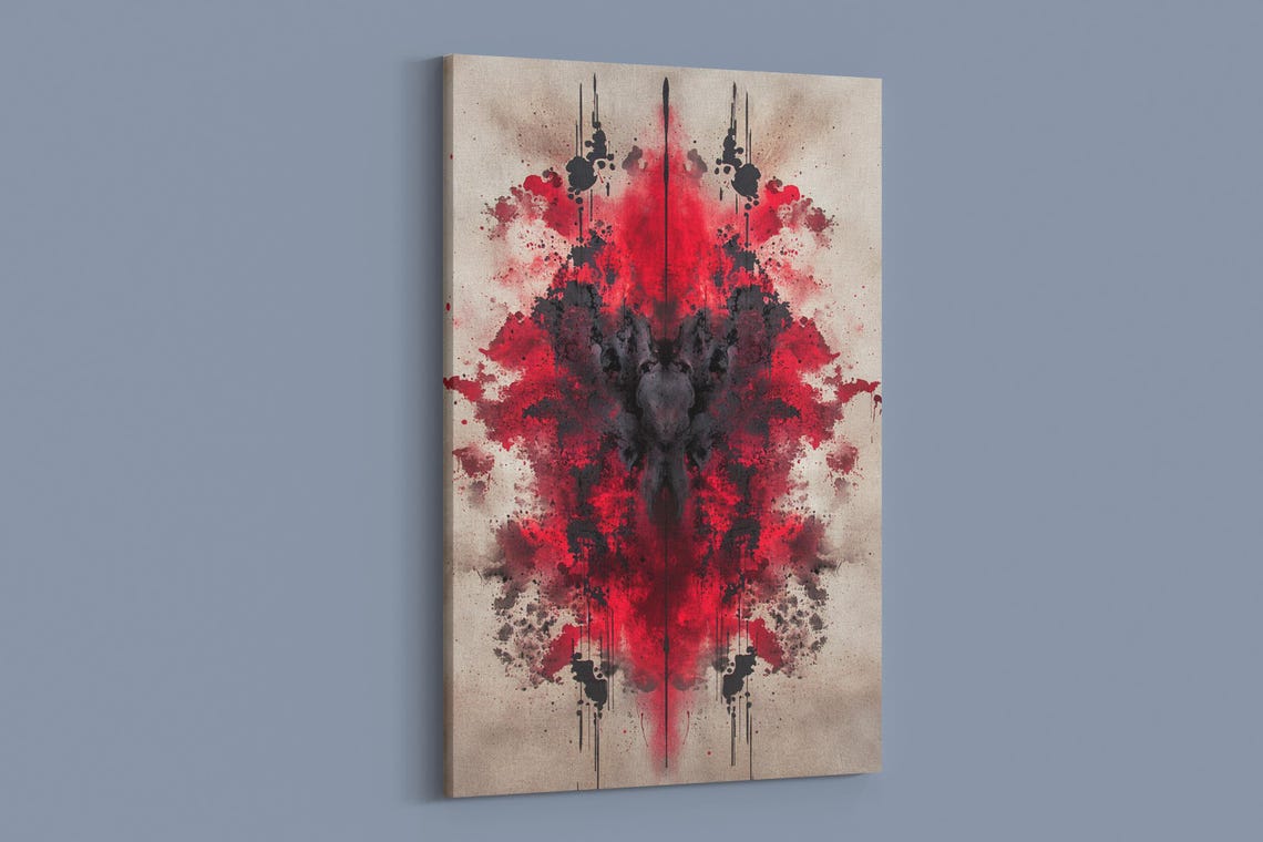 Red Black Ink Splatter Symmetrical Drip Abstract Art Wall Poster - Image 2