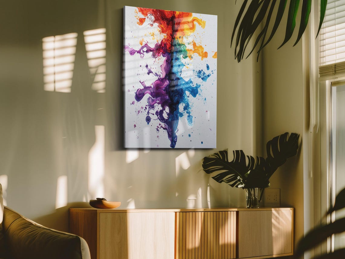 Colorful Vertical Ink Explosion Rainbow Splash Chaos Art Poster - Image 4