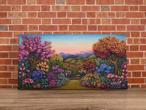 Garden Sunset Scene Vibrant Art Nature Wall Decor Inspiring Landscape Print