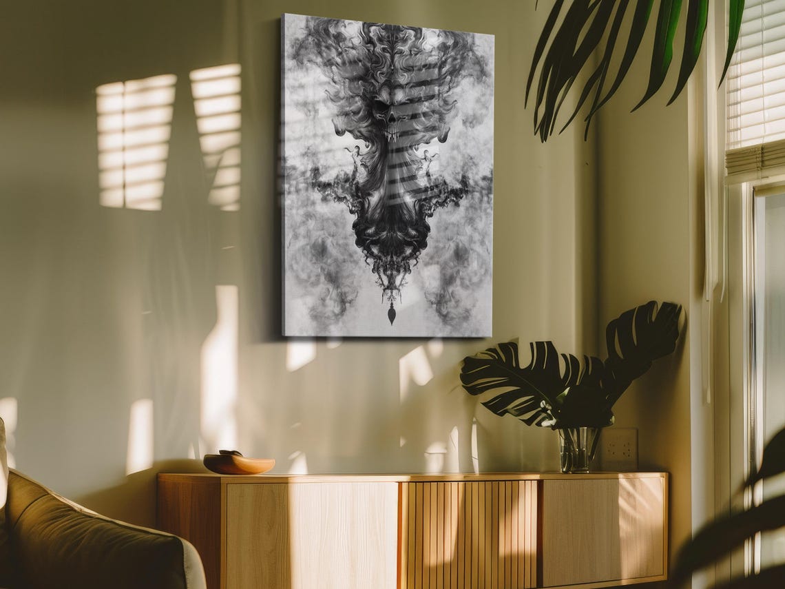 Black Ink Fiery Skull Print Print - Image 4