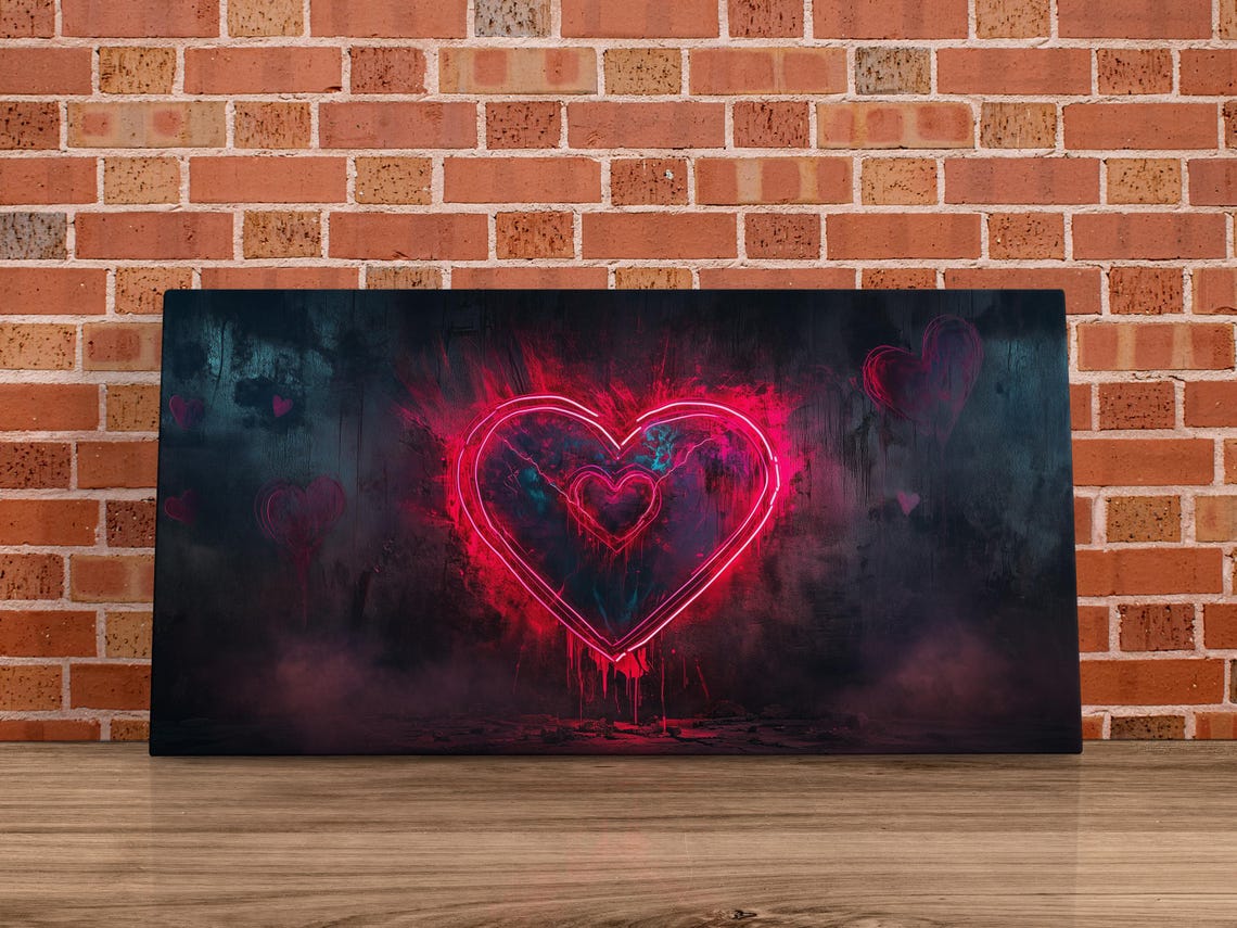 Neon Red Heart Glow Love Dark Smoky Grunge Valentines Art Poster - Image 4