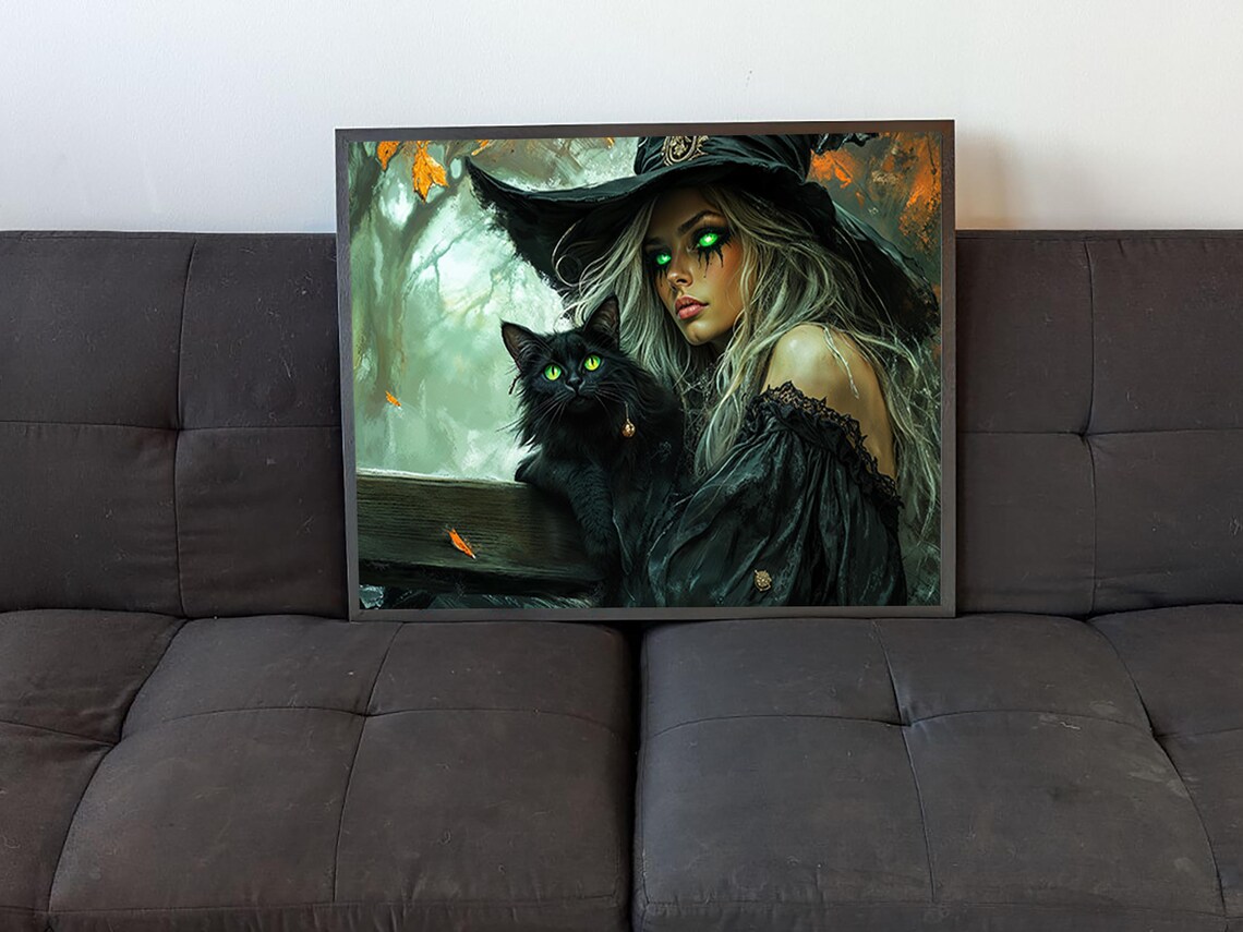 Crazy Witch With Her Cat, Spooky Halloween Art - Image 4
