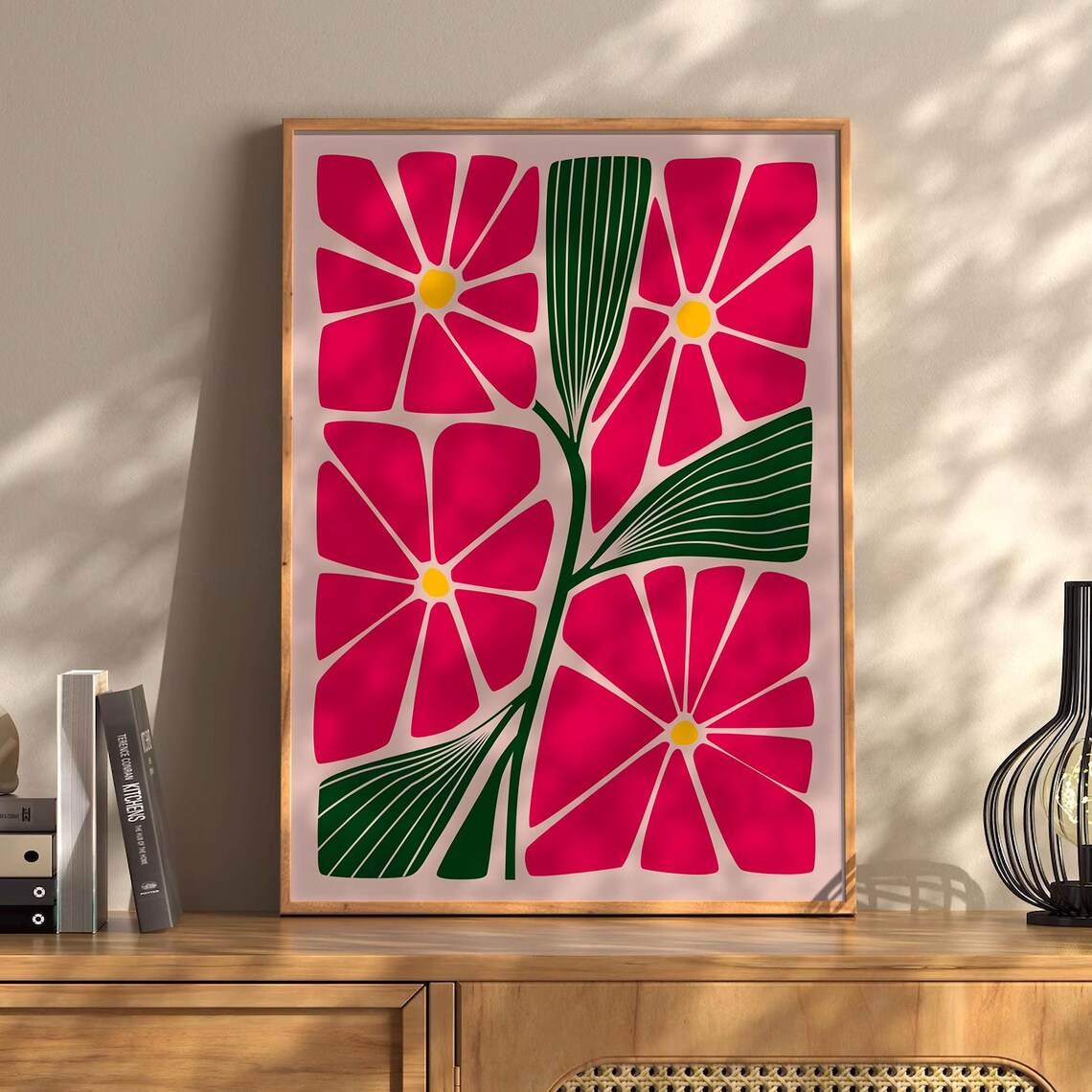 Vibrant Pink Floral Cutout Matisse Style Botanical Art Print