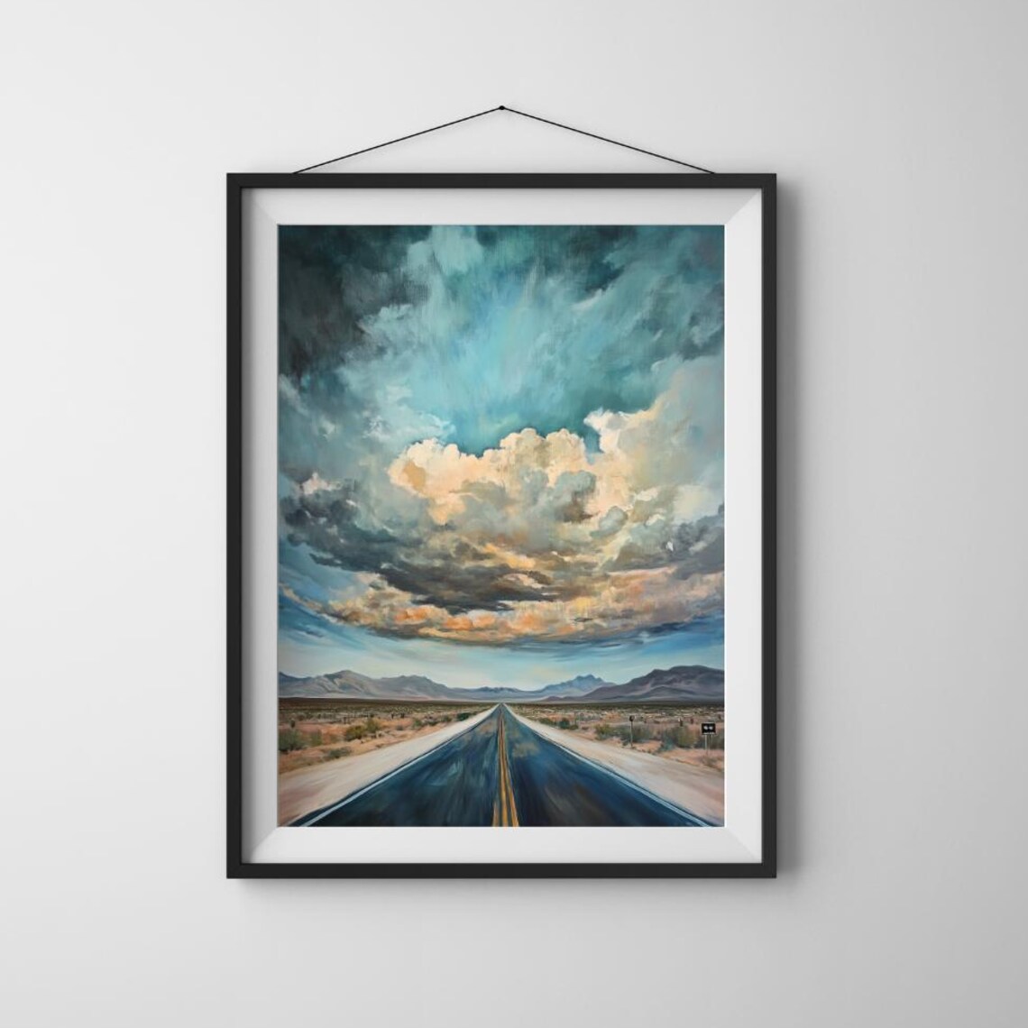 Desert Highway Oil Painting, Western Landscape