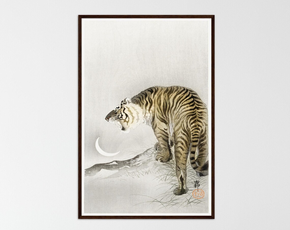Japanese Tiger Ukiyo E Moonlight Art Print