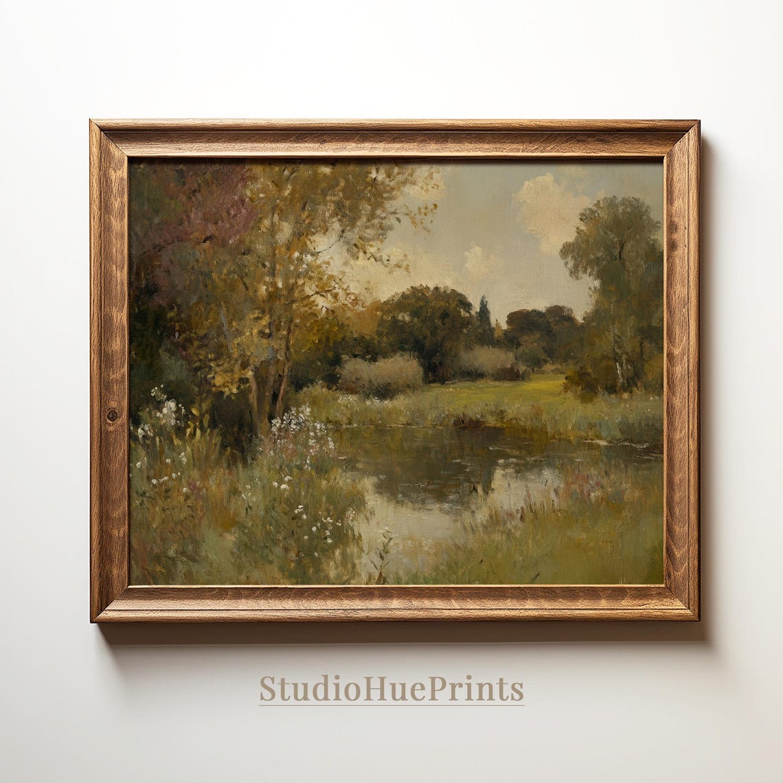 Vintage Landscape Wall Art Landscape Oil Painting Sage Green Wall Art Country Landscape Print Muted Neutral Landscape Painting