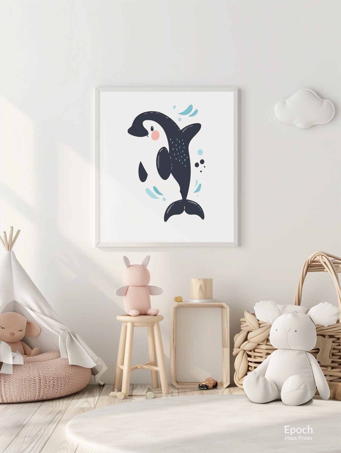 Adorable Baby Orca With Pink Cheeks Splashing Nursery Room Poster - Image 3
