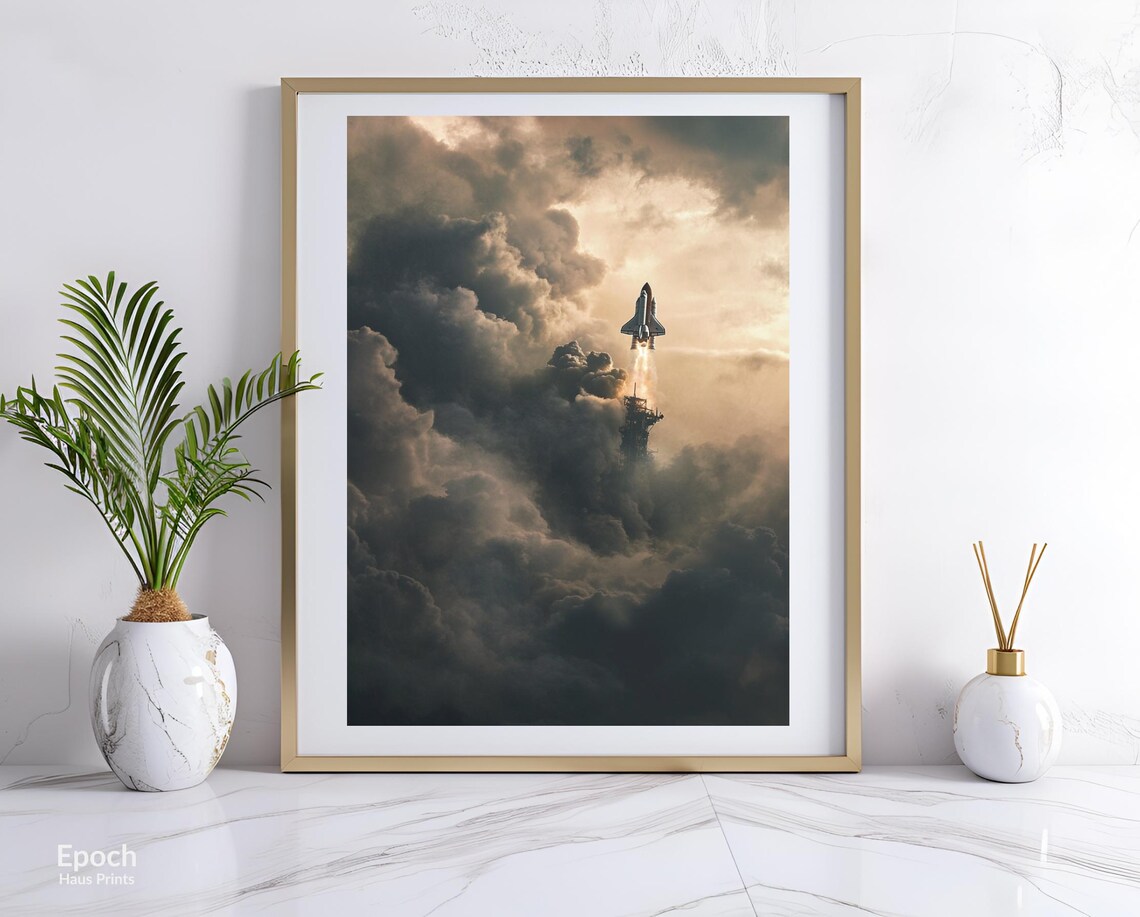 Space Shuttle Launch Piercing Dark Dramatic Storm Clouds Print - Image 2