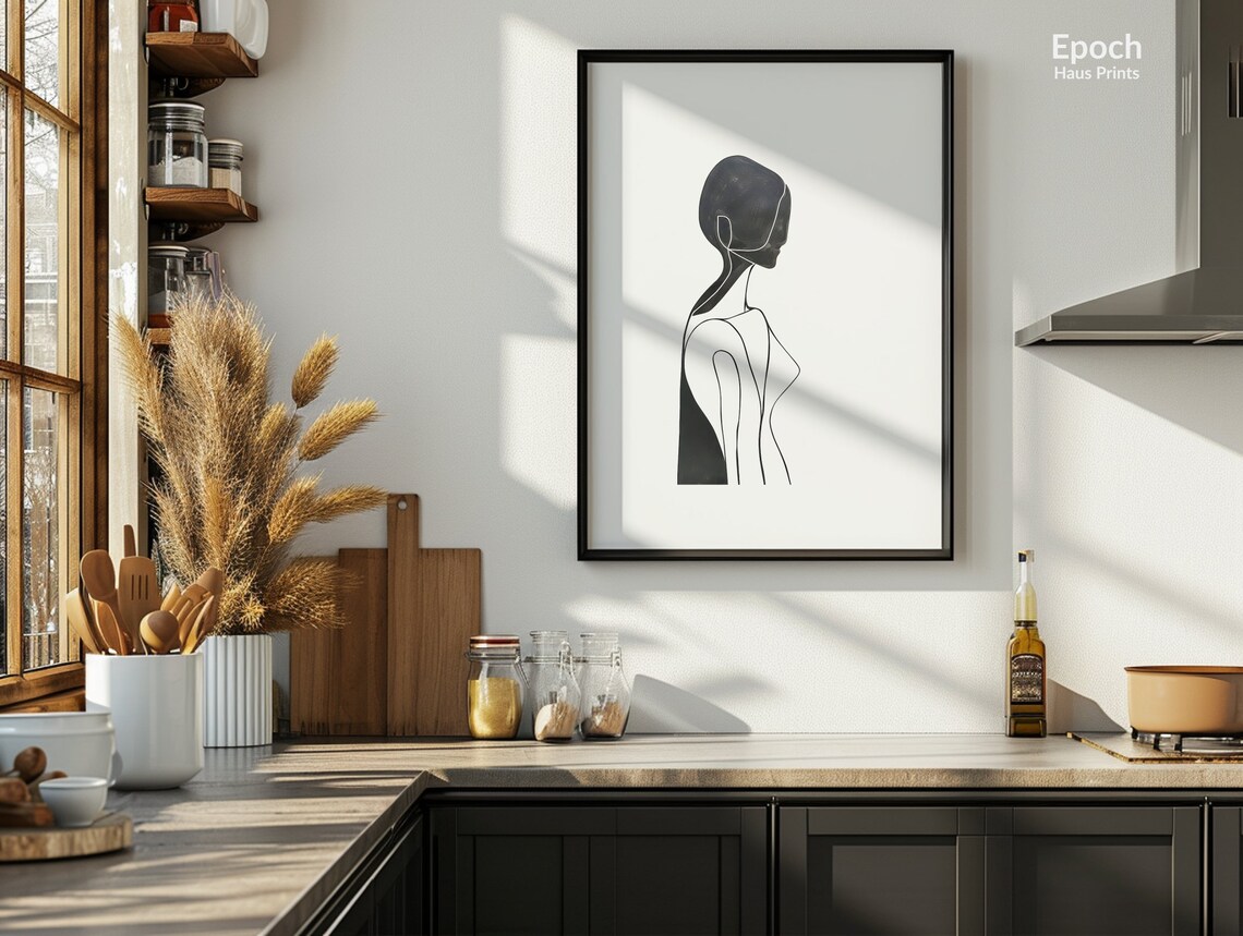 Standing Woman Silhouette Minimalist Single Line Drawing Art Print - Image 2