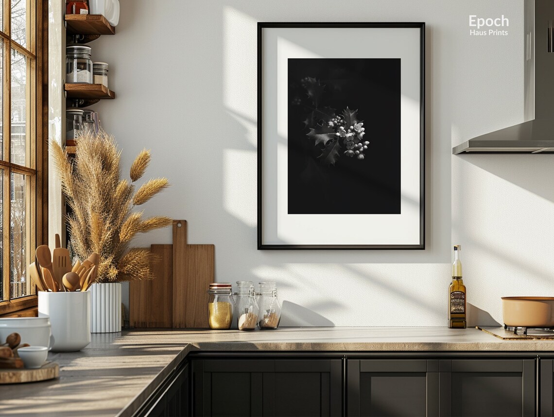 Holly Flower Bouquet, Black And White Floral Art Print - Image 3