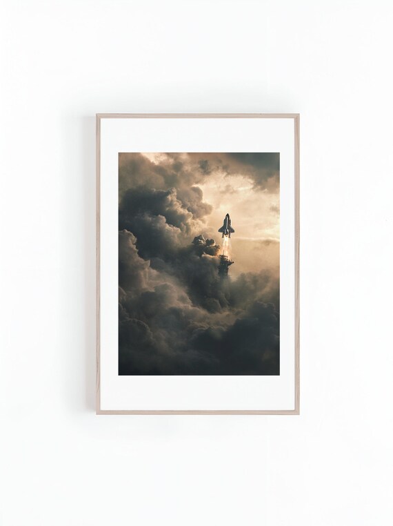 Space Shuttle Launch Piercing Dark Dramatic Storm Clouds Print