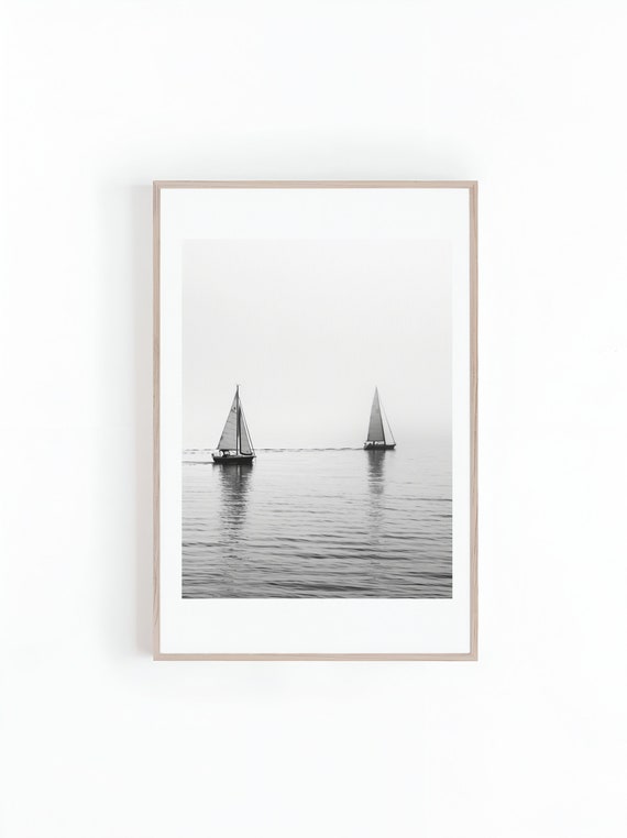 Sailing Boats In Black And White, Minimalist Art Print