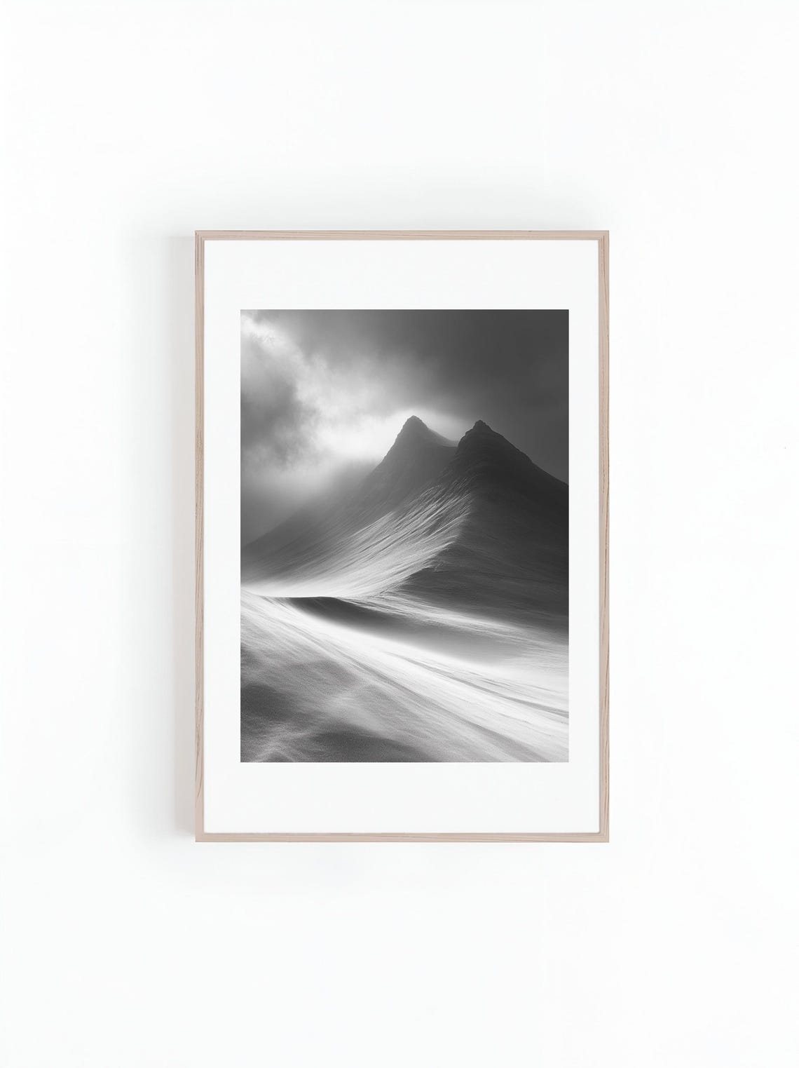 Photo Winding Trail Through Mountains Range Black And White Beautiful Landscape Photo Minimalist Wall Art Print Instant