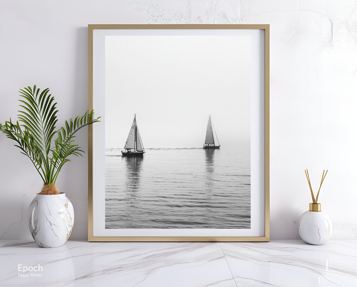 Sailing Boats In Black And White, Minimalist Art Print - Image 3