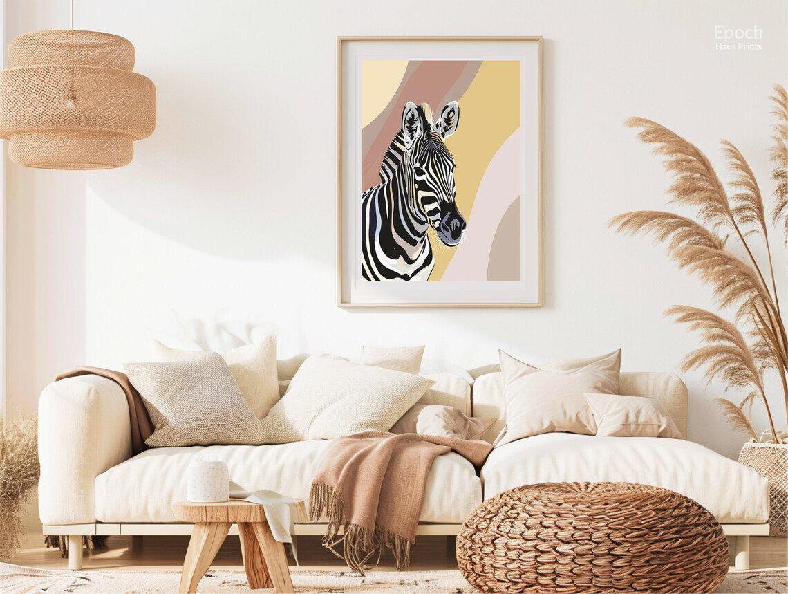 Zebra Portrait Illustration On Soft Pastel Wavy Background Poster - Image 2