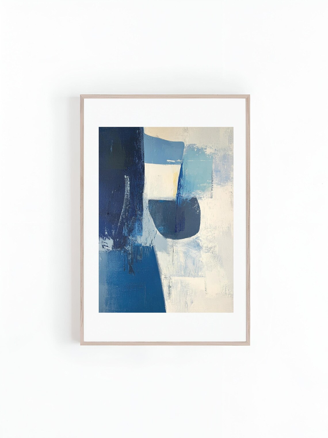 Abstract Blue Acrylic Oil Painting, Mid Century