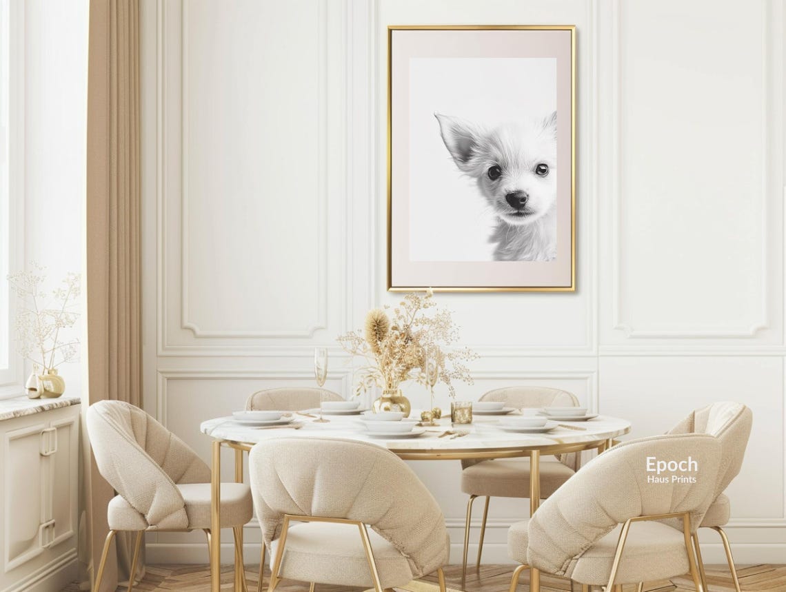 Cute Puppy Black And White Art Print - Image 3
