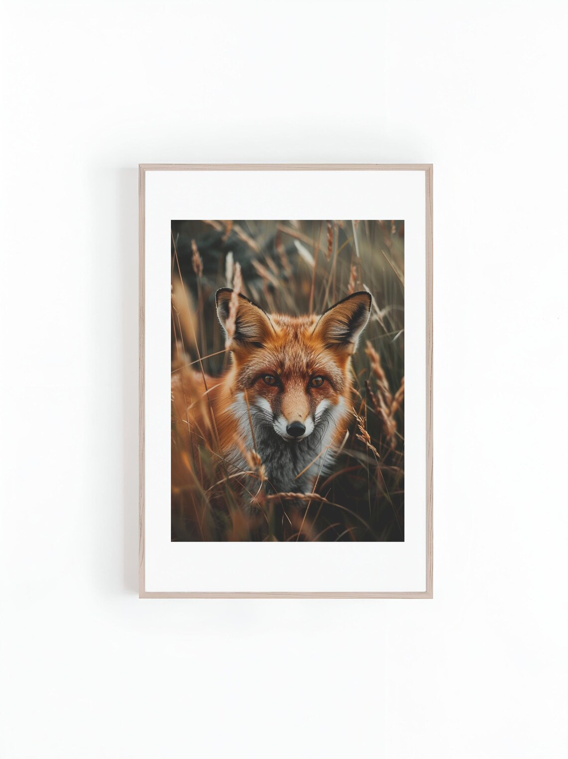 Red Fox Staring From Golden Autumn Grass Close-Up Photo Poster