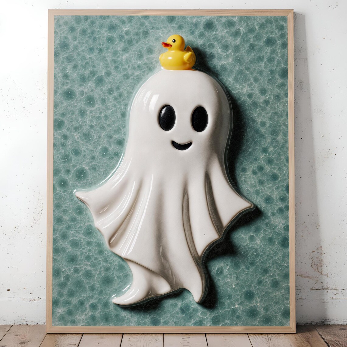 Whimsical With Rubber Duck Print Teal Halloween Wall Art