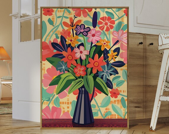 Colorful Matisse Style Flower Bouquet In Vase Botanical Poster