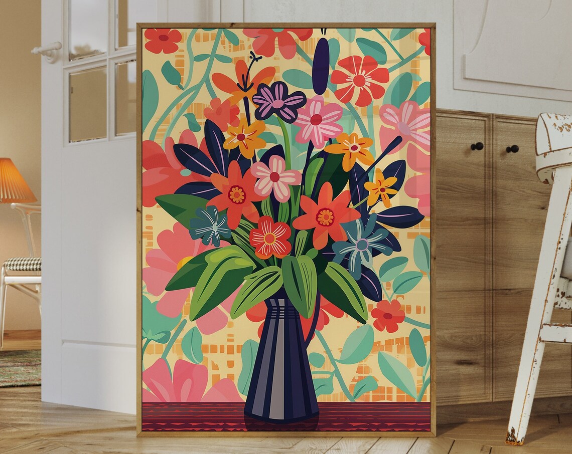 Colorful Matisse Style Flower Bouquet In Vase Botanical Poster