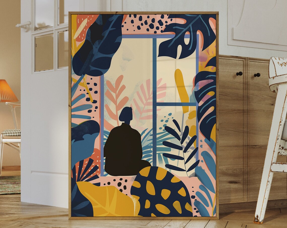 Matisse Inspired Woman At Window Tropical Botanical Art Poster