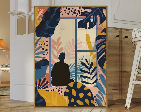 Matisse Inspired Woman At Window Tropical Botanical Art Poster