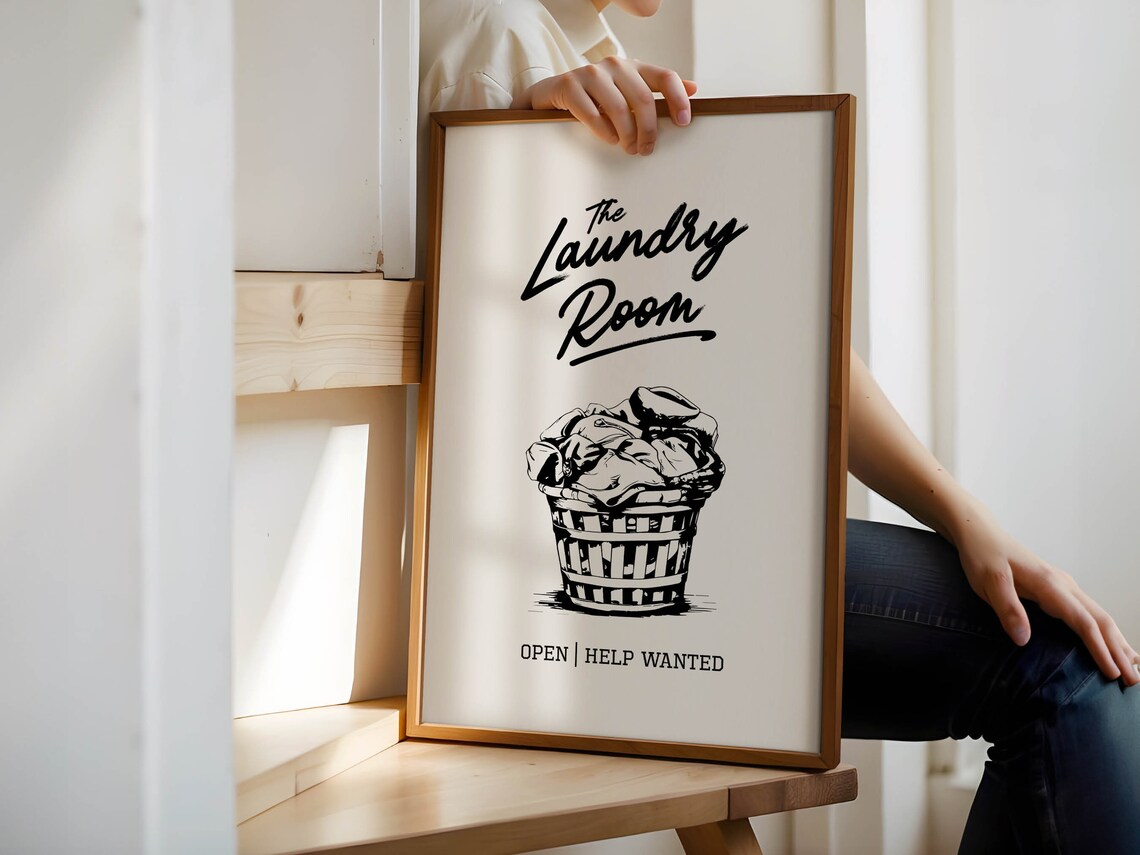 Help Wanted Laundry Room Art Print, Utility Sign