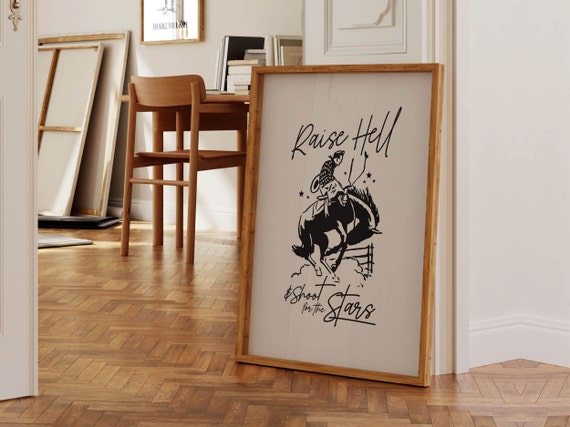 Raise Hell Print Cowboy Wall Art Western Bar Decor Wild West Bar Cart Poster Fun Kitchen Decor Bar Art Home Gift For Friend