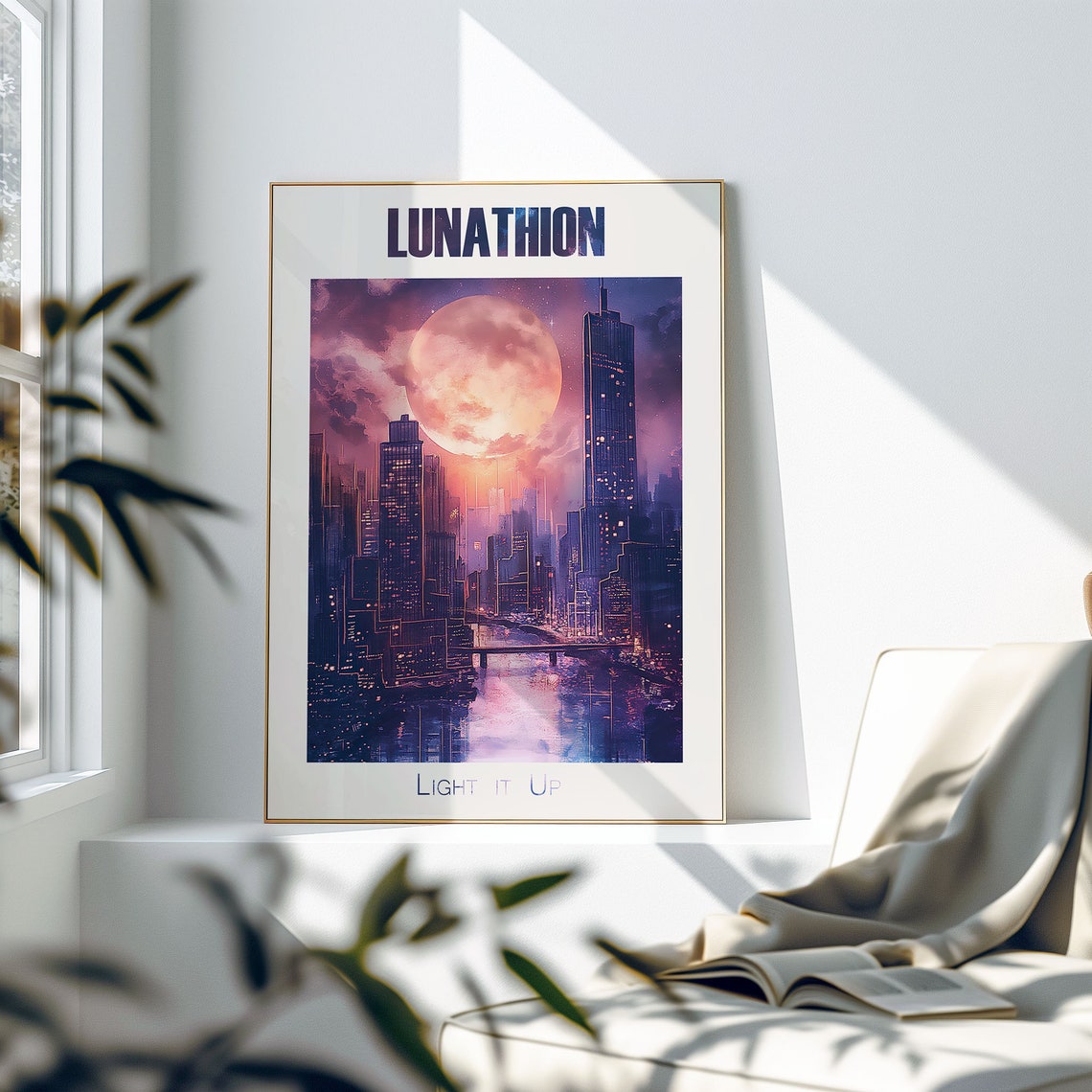 Lunathion Light It Up Blush Pink Moon Over Night City Poster - Image 2