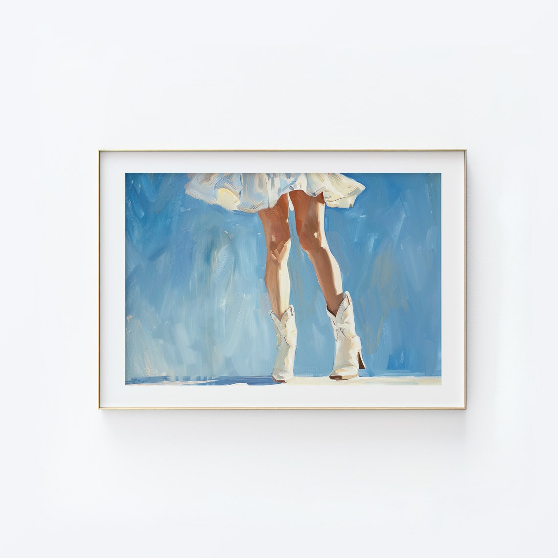 White Cowboy Boots In Blue Impressionist Painterly Art Poster