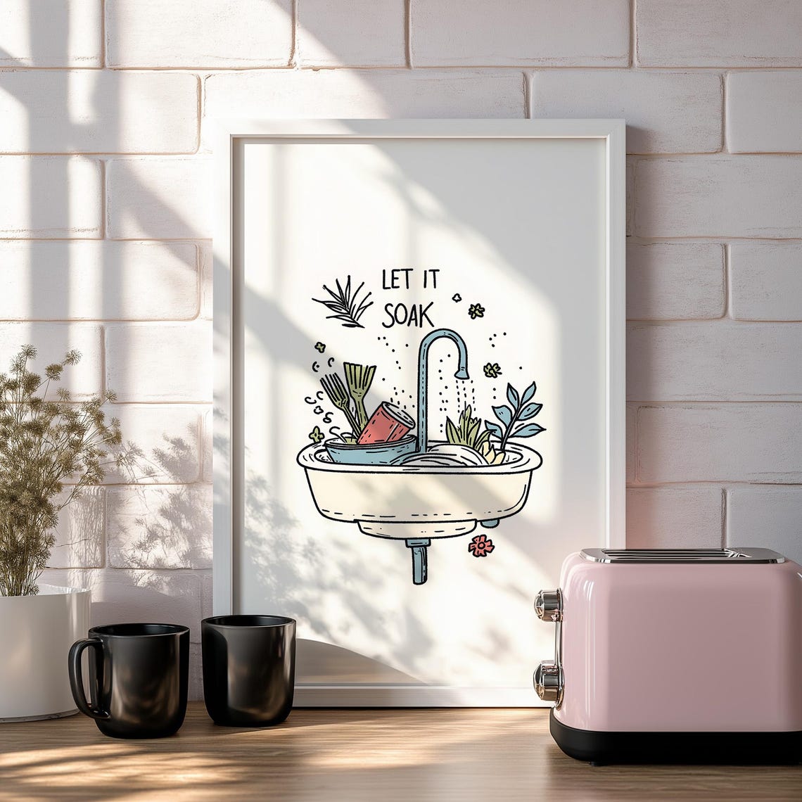 Let It Soak Kitchen Sink Funny Dishware Humor Wall Decor Poster - Image 3
