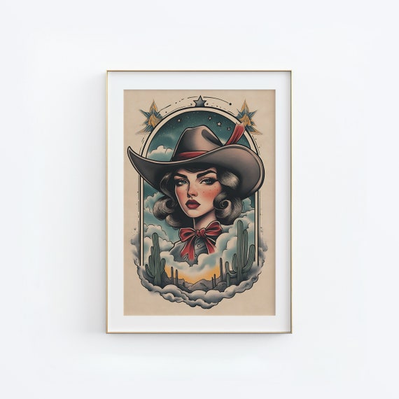 Cowgirl Western Fine Art Print Western Wall Art Minimalist Southern Wall Poster Vintage Western Cowgirl Art Cute Apartment Decor