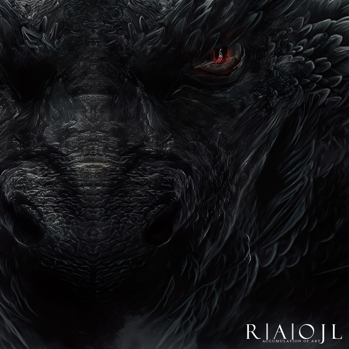 Tairn Black Dragon Face With Ember Red Eyes Fantasy Portrait Poster - Image 4
