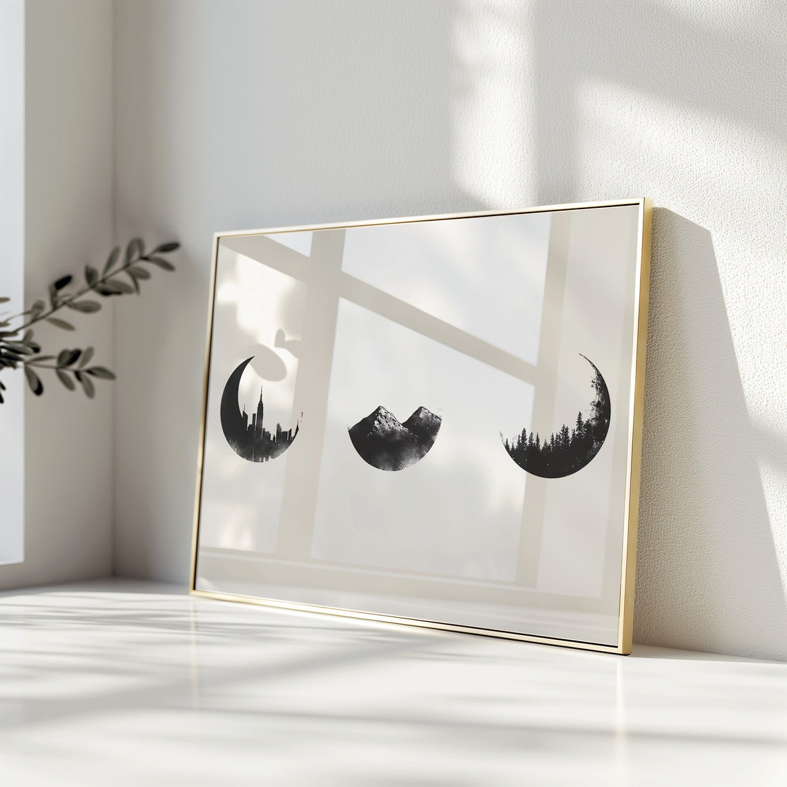 Horizontal Monochrome Moon Phases Celestial Silhouette Poster - Image 3