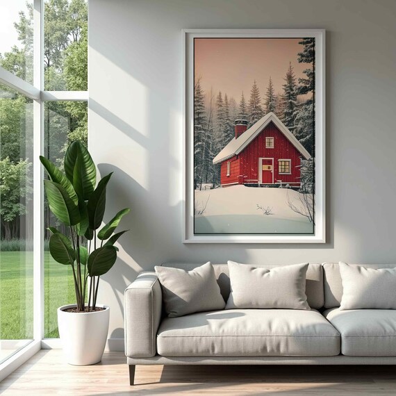 Christmas Wall Art Vintage Holiday Hut Cabin Retro Cozy Festive Designs Instant Cute Trendy