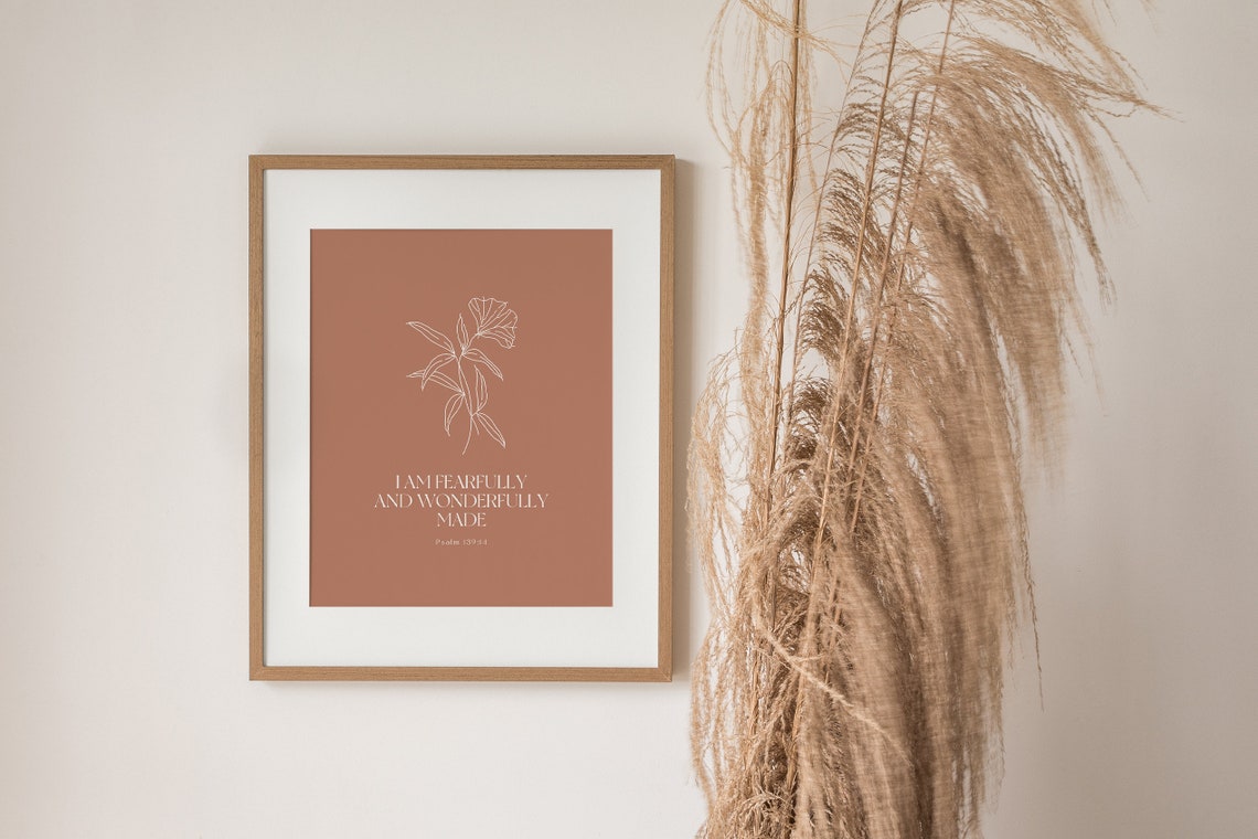 Fearfully And Wonderfully Made Bible Verse Print Psalm 139 Christian Wall Art Boho Nursery Room Wall Art Deco Print - Image 3