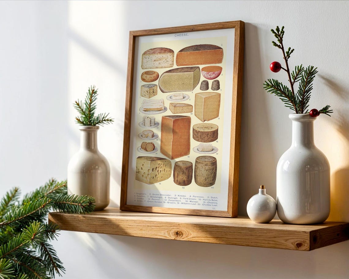 Vintage Cheese Chart Educational Illustration Retro Kitchen Art Poster - Image 7