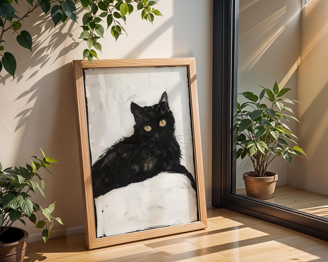 Moody Black Cat With Golden Eyes Minimalist Feline Art Poster - Image 4