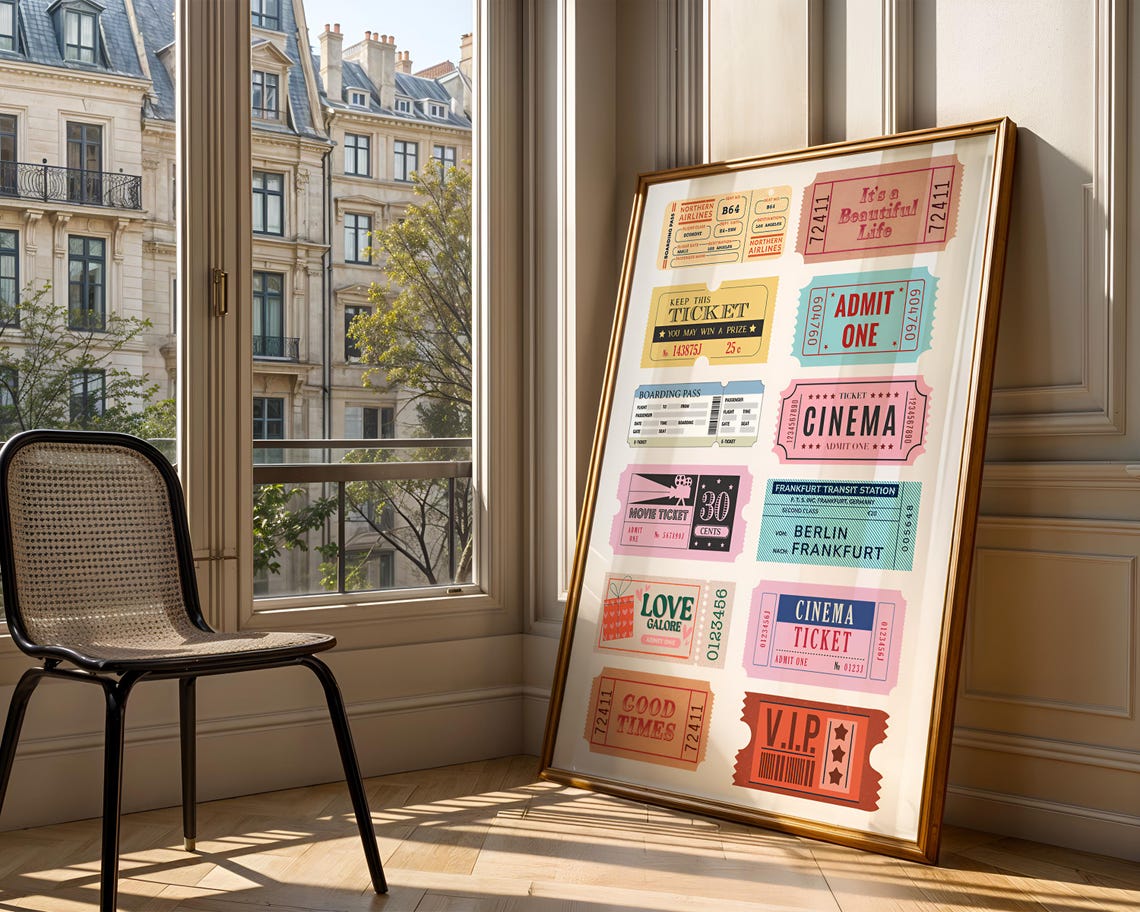 Vintage Ticket Stub Collage Cinema Boarding Pass Retro Art Poster - Image 6