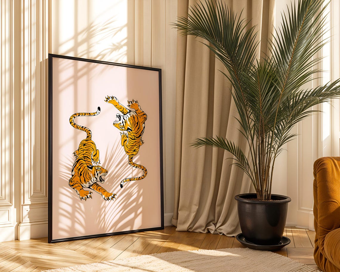 Fierce Tiger Illustration Retro Wild Animal Print Maximalist Jungle Decor Wall Art Dorm Room Trendy - Image 5