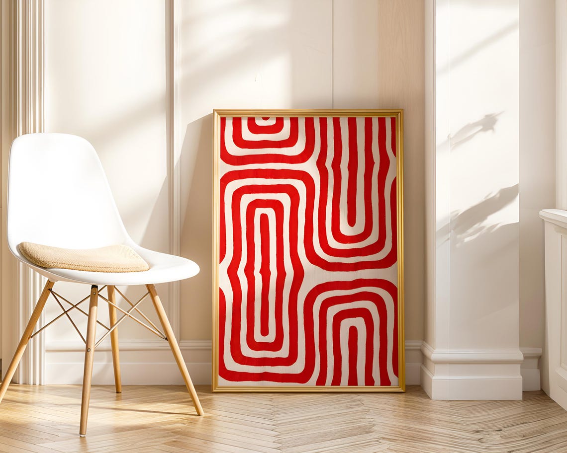 Red Geometric Wavy Line Abstract Bold Modern Pattern Art Poster - Image 5