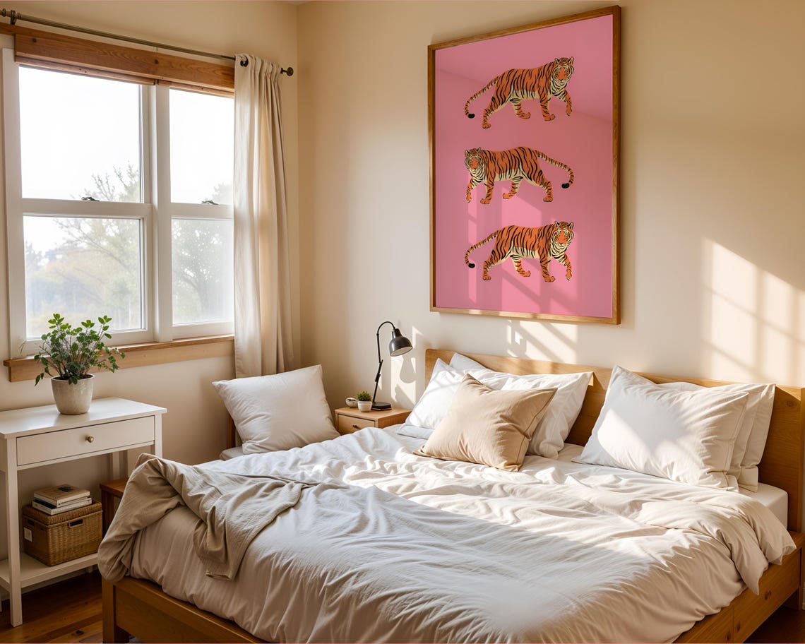 Three Orange Tigers Pink Background Pop Art Style Animal Poster - Image 5